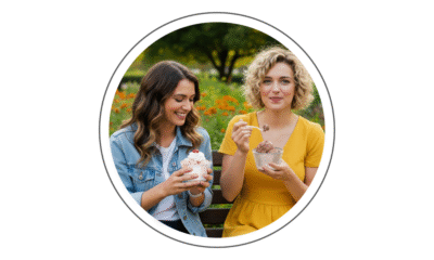 circ mehrweg system - zwei Damen sitzen auf einer Parkbank und essen einen Eisbecher